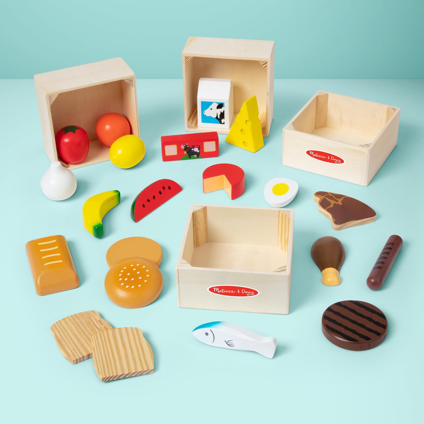 Melissa & Doug Food Groups — 21 Hand-Painted Wooden Pieces & 4 Crates