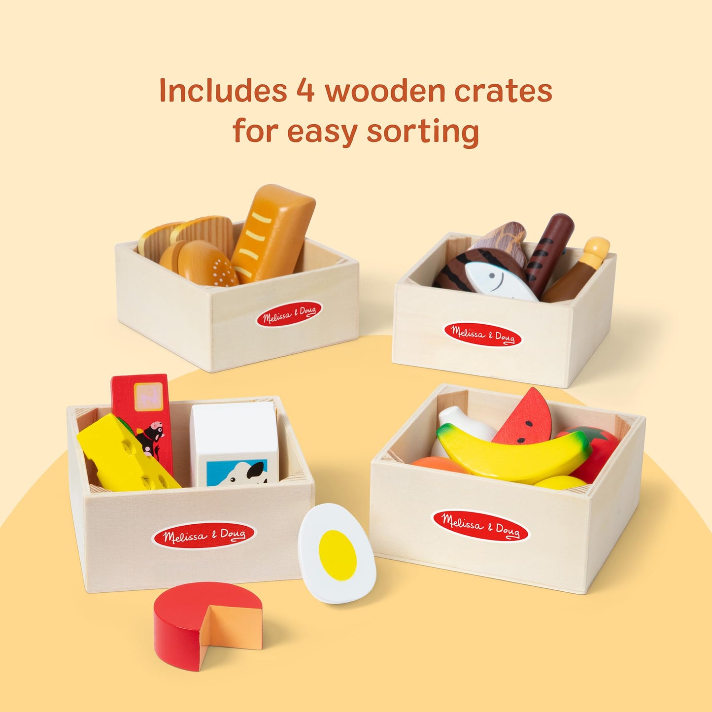 Melissa & Doug Food Groups — 21 Hand-Painted Wooden Pieces & 4 Crates