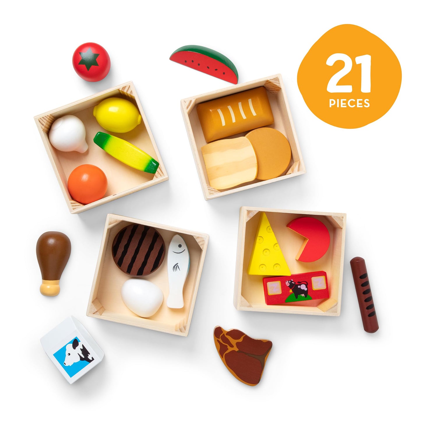 Melissa & Doug Food Groups — 21 Hand-Painted Wooden Pieces & 4 Crates