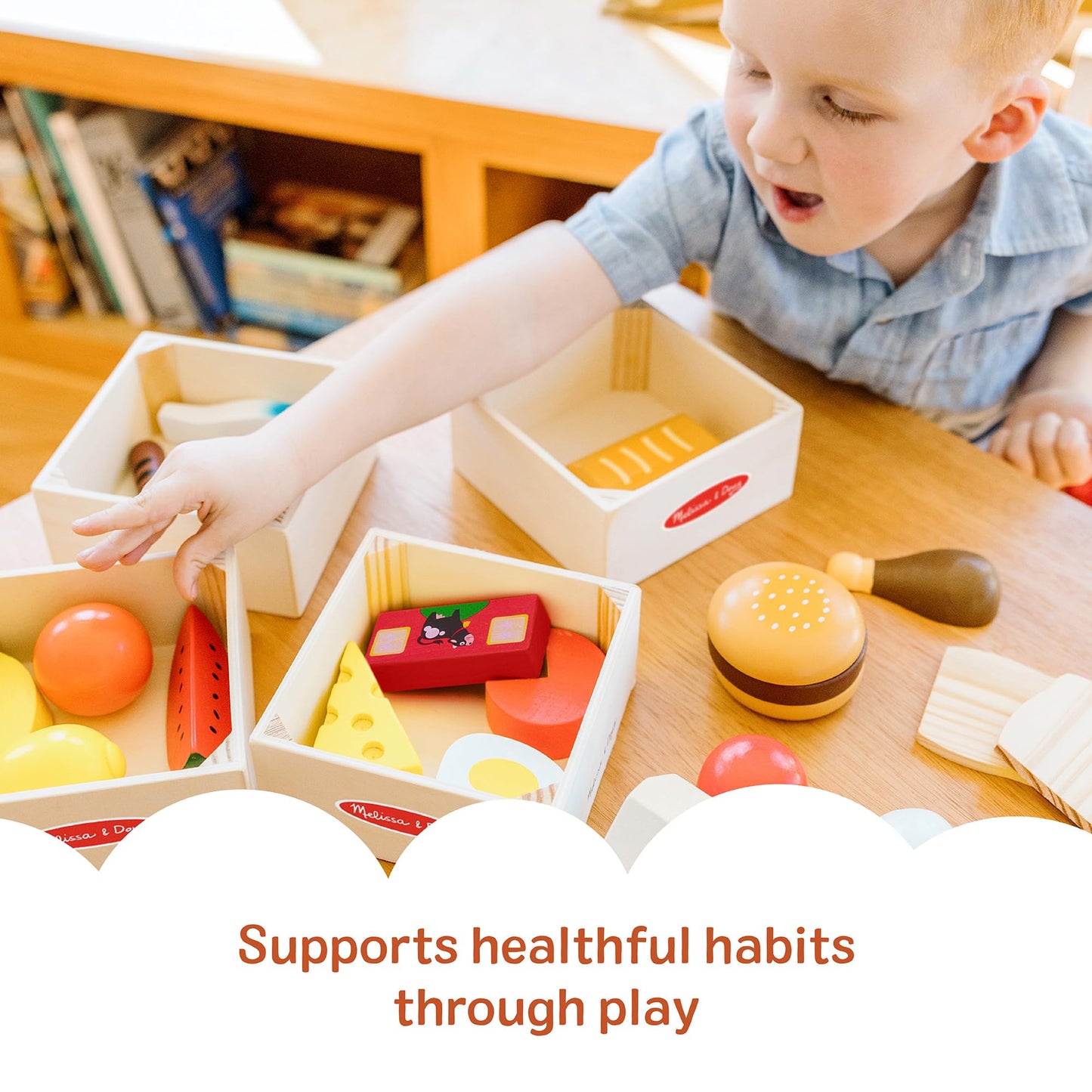 Melissa & Doug Food Groups — 21 Hand-Painted Wooden Pieces & 4 Crates