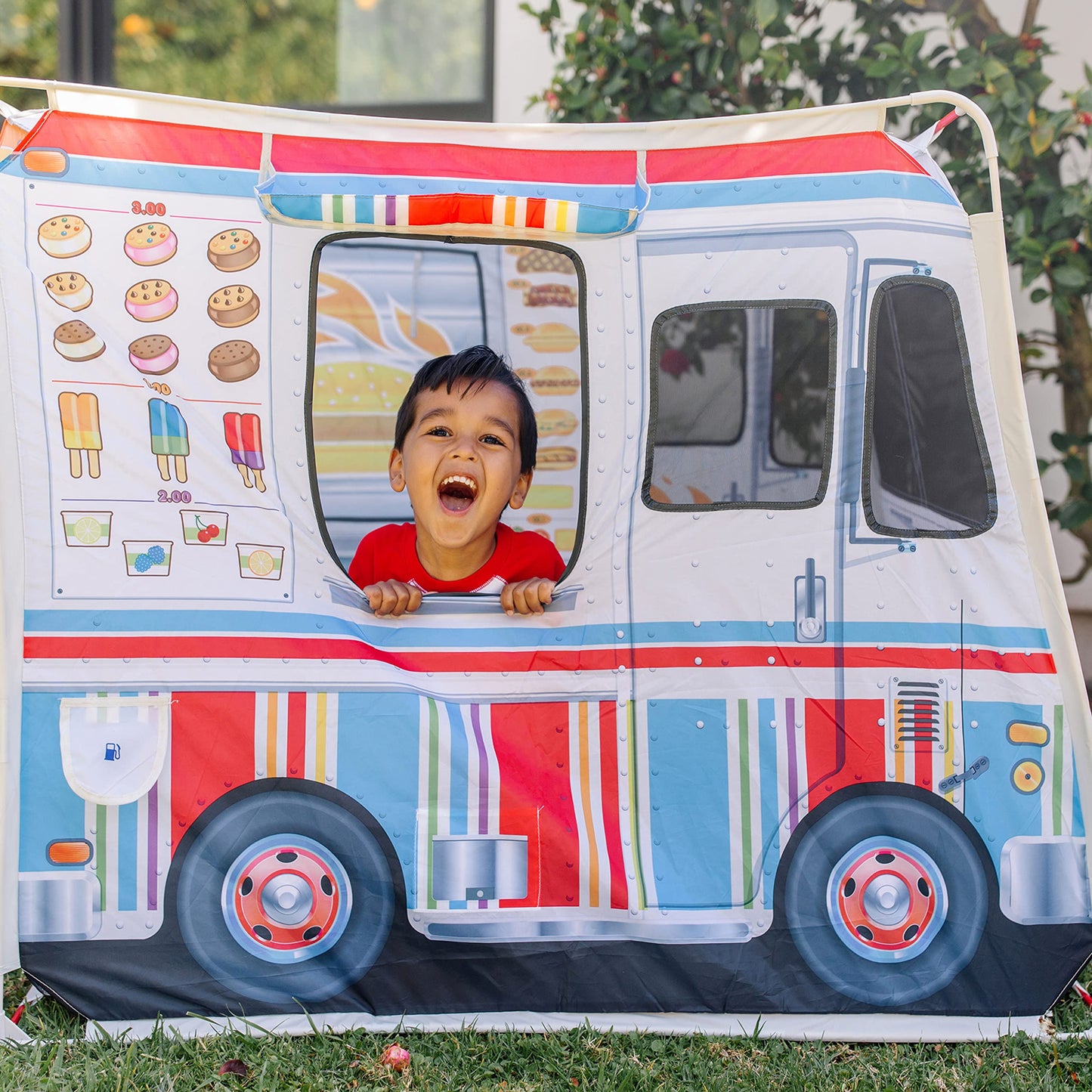 Melissa & Doug Fabric Double-Sided Food Truck Play Tent – Ice Cream & BBQ Role Play for Kids 3+