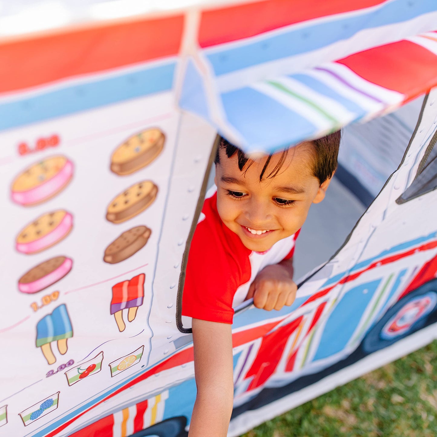 Melissa & Doug Fabric Double-Sided Food Truck Play Tent – Ice Cream & BBQ Role Play for Kids 3+