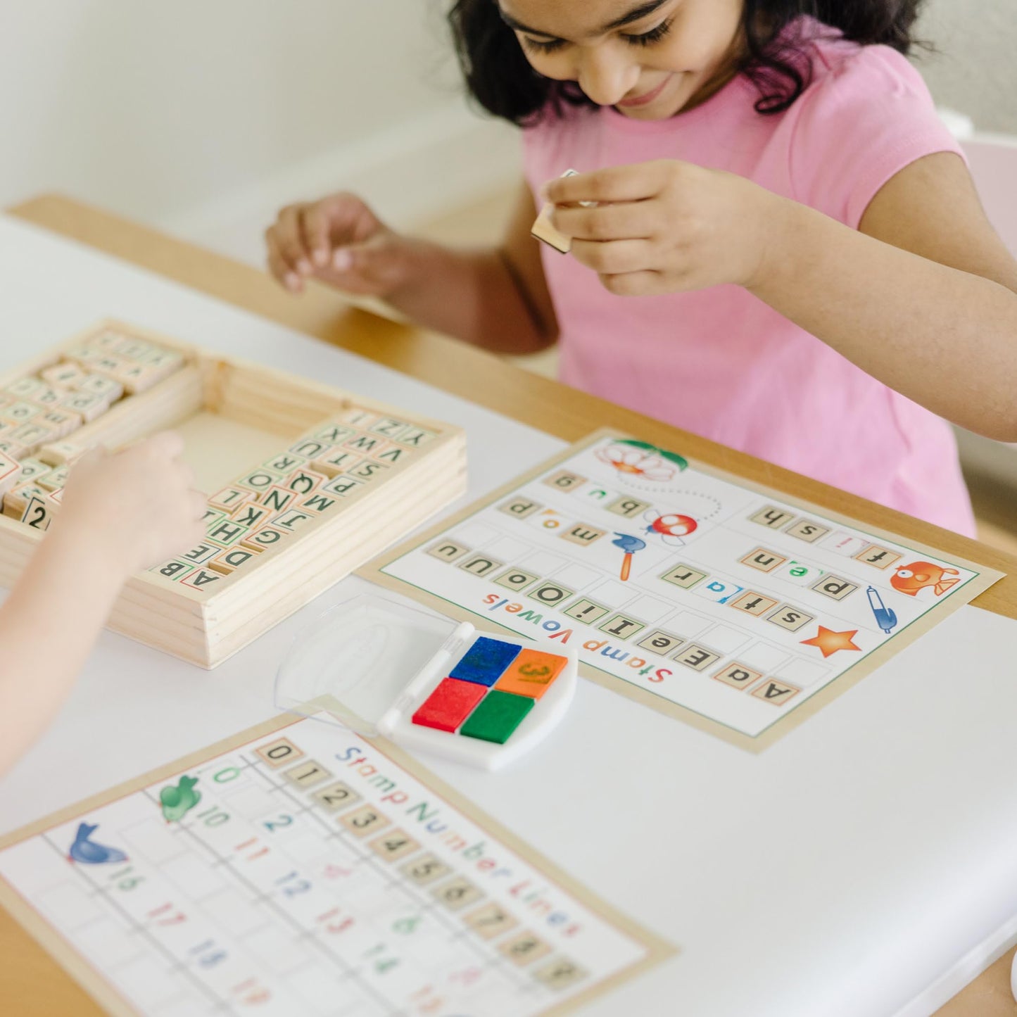 Melissa & Doug Deluxe Wooden Stamp Set – ABCs & 123s, 71 Stamps, 25-Page Activity Book