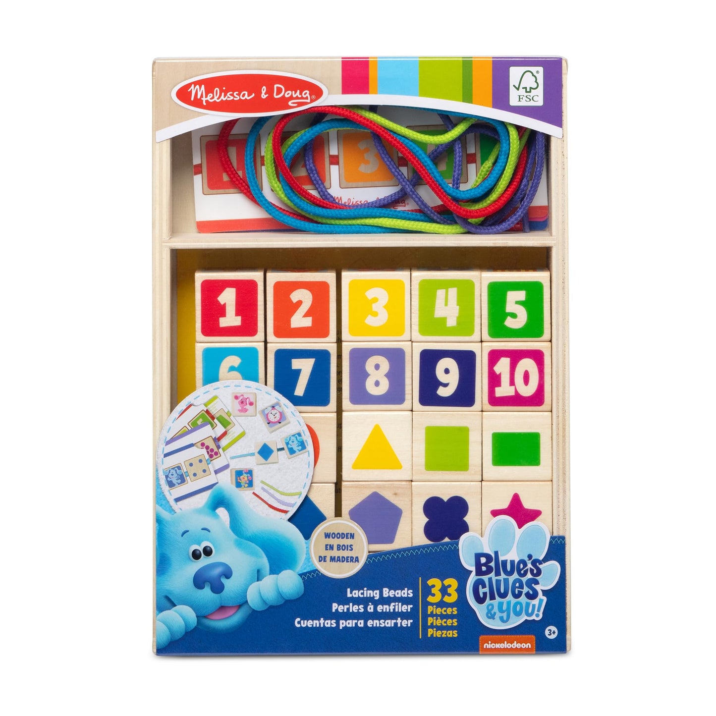 Melissa & Doug Blue's Clues & You! Wooden Lacing Beads – 25 Beads, 4 Cords | FSC Certified