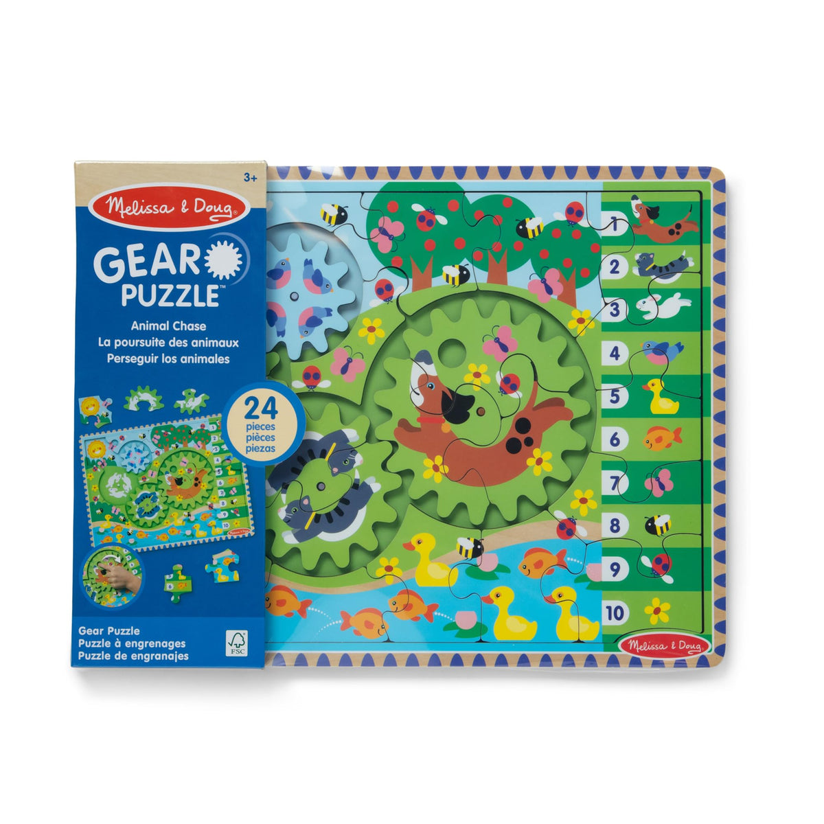 Melissa & Doug Wooden Animal Chase Gear Puzzle — 24-Piece Spinning Jigsaw for Ages 3+
