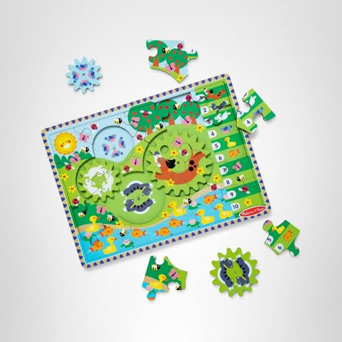 Melissa & Doug Wooden Animal Chase Gear Puzzle — 24-Piece Spinning Jigsaw for Ages 3+