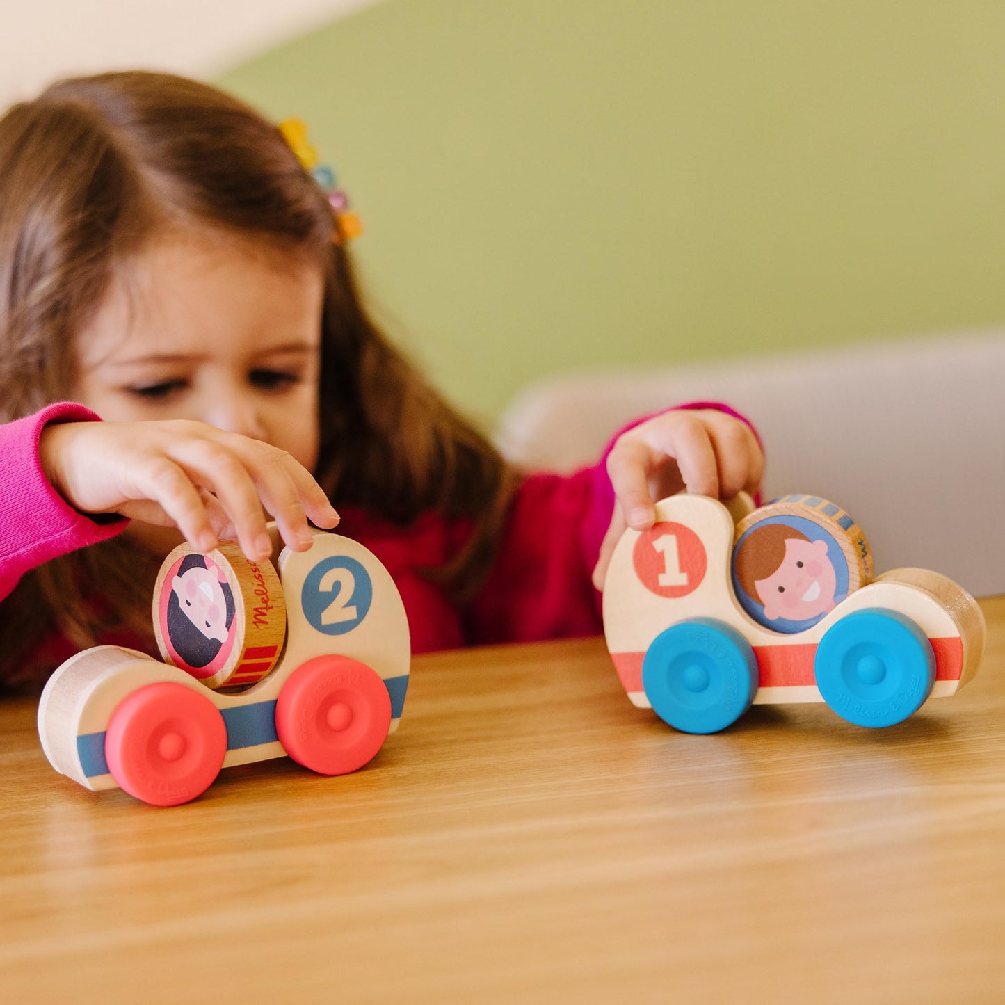 Melissa & Doug GO Tots Wooden Race Cars – 2 Cars, 2 Disks, FSC-Certified
