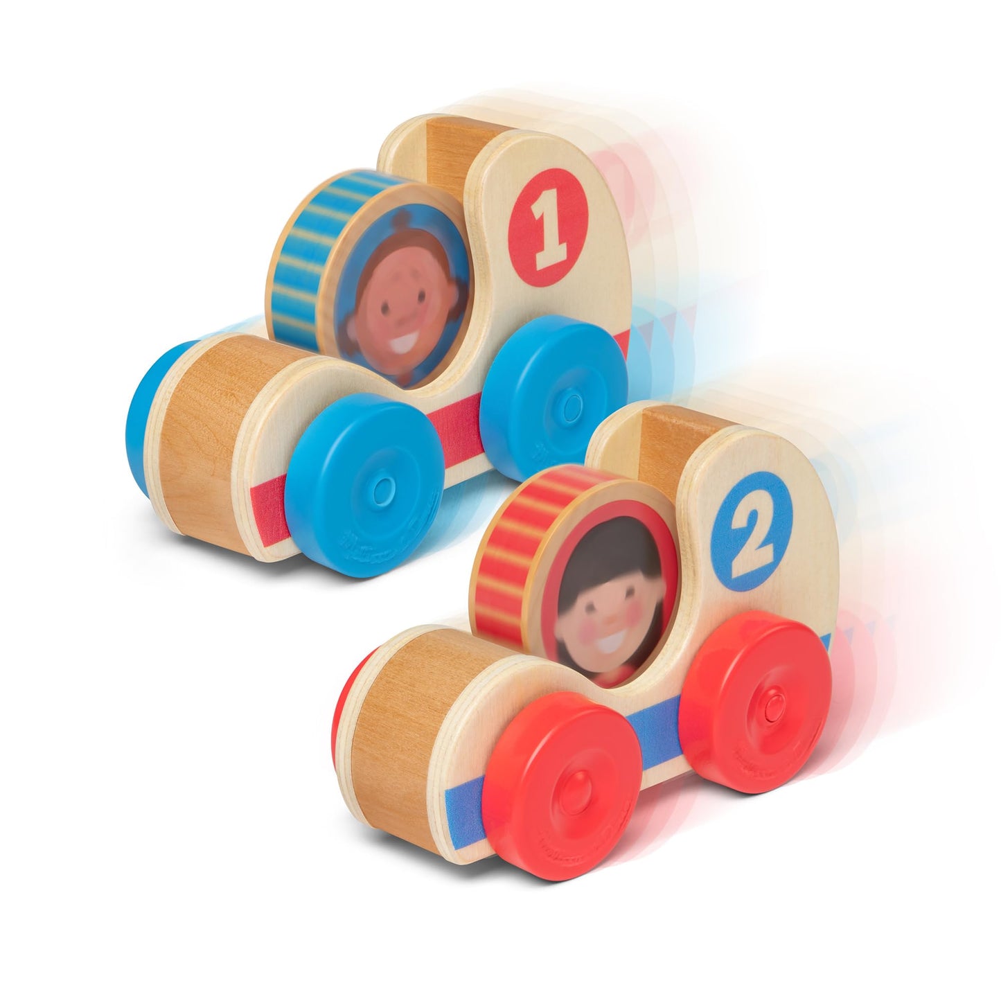 Melissa & Doug GO Tots Wooden Race Cars – 2 Cars, 2 Disks, FSC-Certified