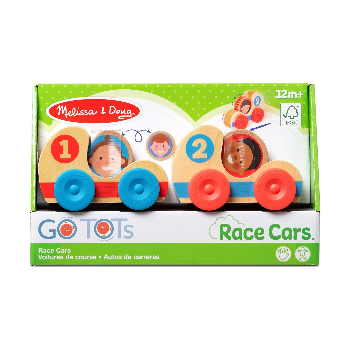 Melissa & Doug GO Tots Wooden Race Cars – 2 Cars, 2 Disks, FSC-Certified