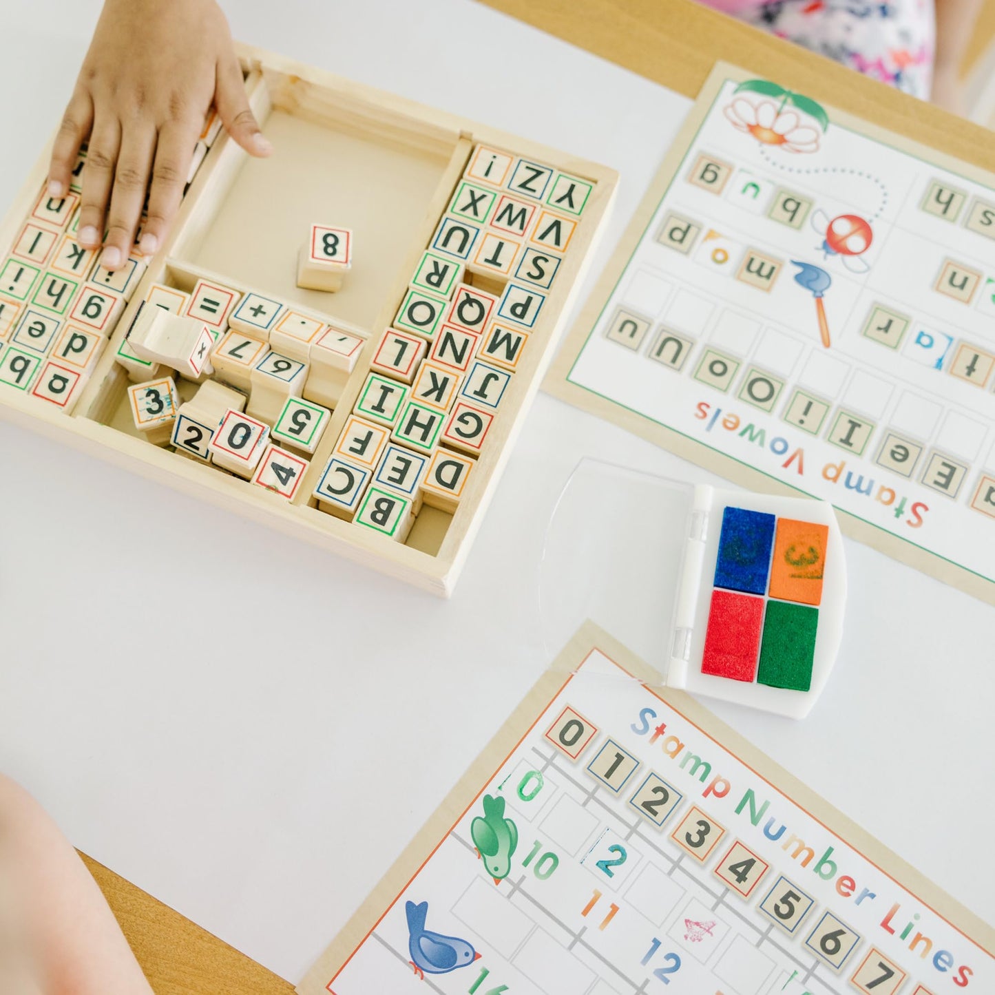 Melissa & Doug Deluxe Wooden Stamp Set – ABCs & 123s, 71 Stamps, 25-Page Activity Book