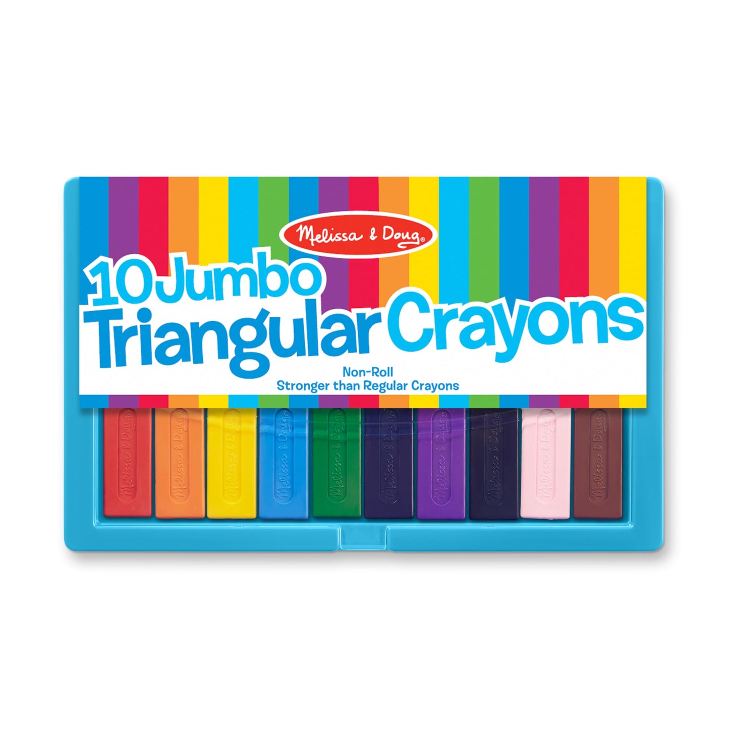 Melissa & Doug Jumbo Triangular Crayons – 10-Pack, Non-Roll, Flip-Top Case | Durable Easy-Grip Coloring Set