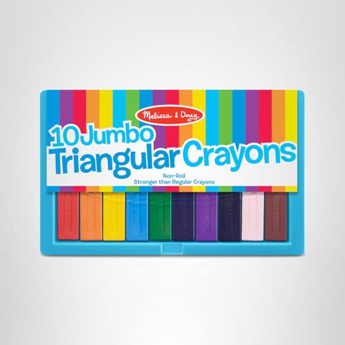 Melissa & Doug Jumbo Triangular Crayons – 10-Pack, Non-Roll, Flip-Top Case | Durable Easy-Grip Coloring Set