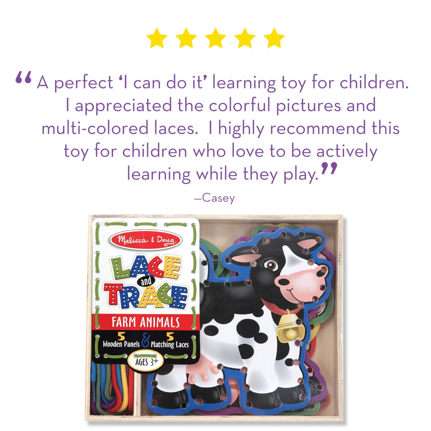 Melissa & Doug Lace & Trace Farm – 5 Wooden Panels & 5 Laces