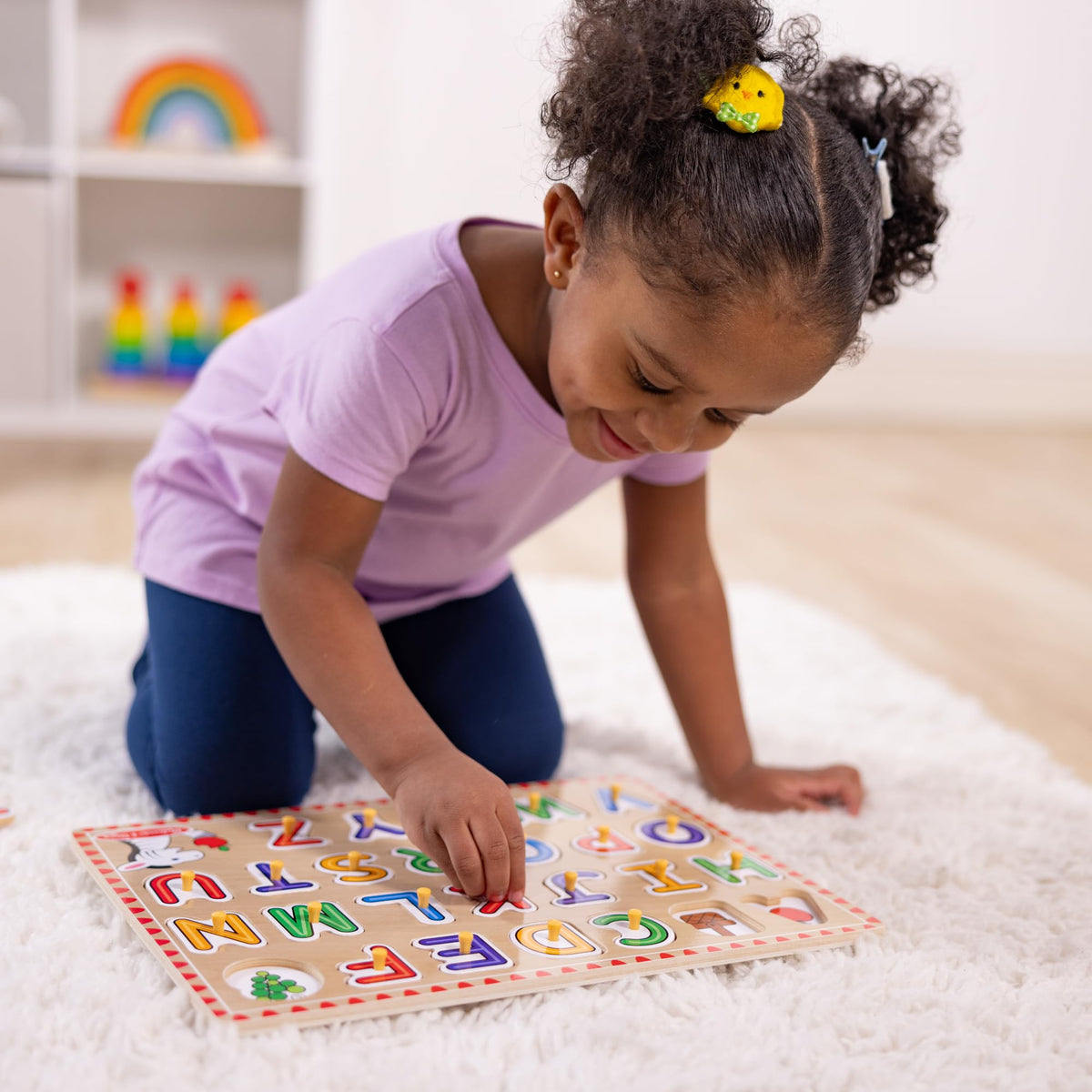 Melissa & Doug Lift & See Alphabet Wooden Peg Puzzle – 26 Letters, FSC-Certified