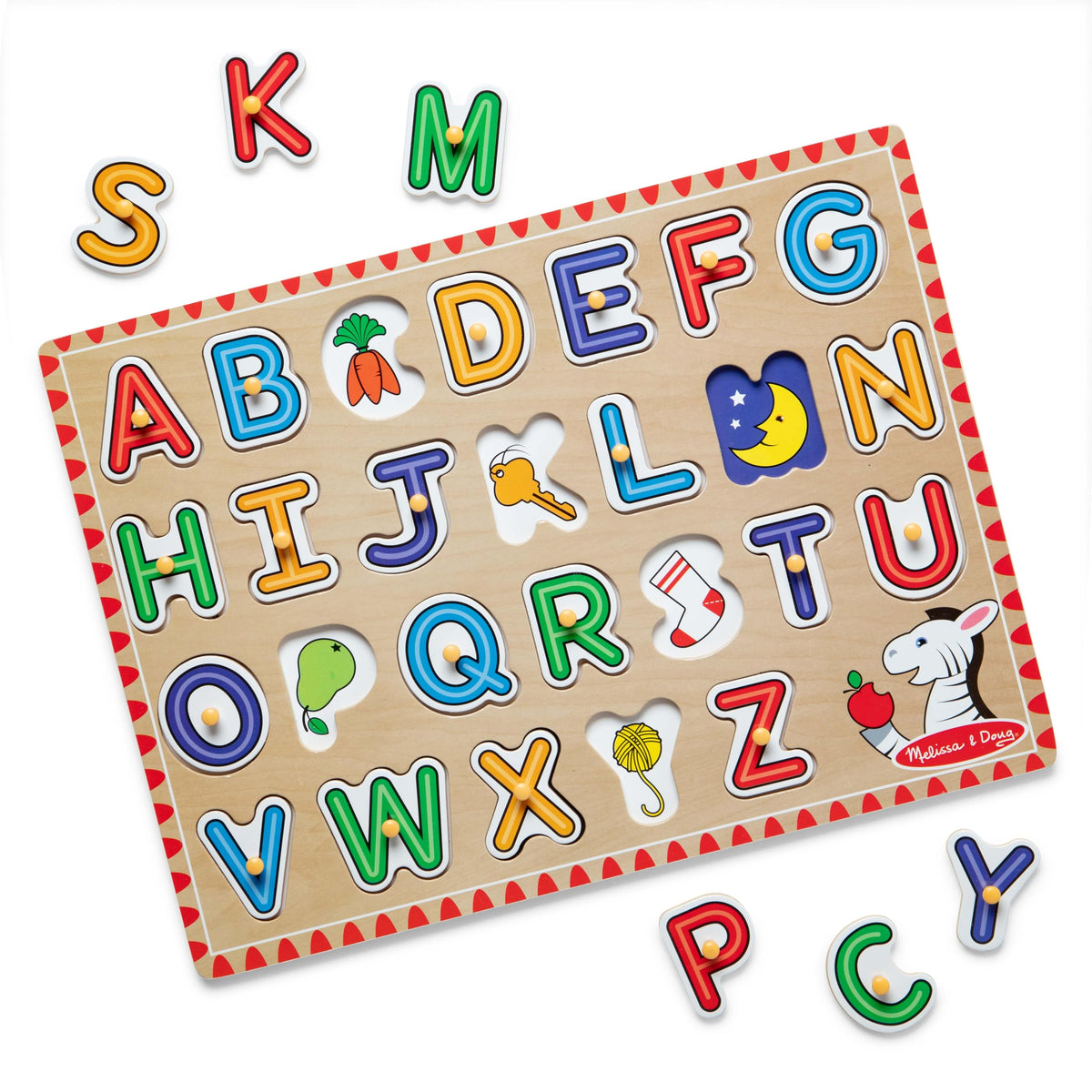 Melissa & Doug Lift & See Alphabet Wooden Peg Puzzle – 26 Letters, FSC-Certified