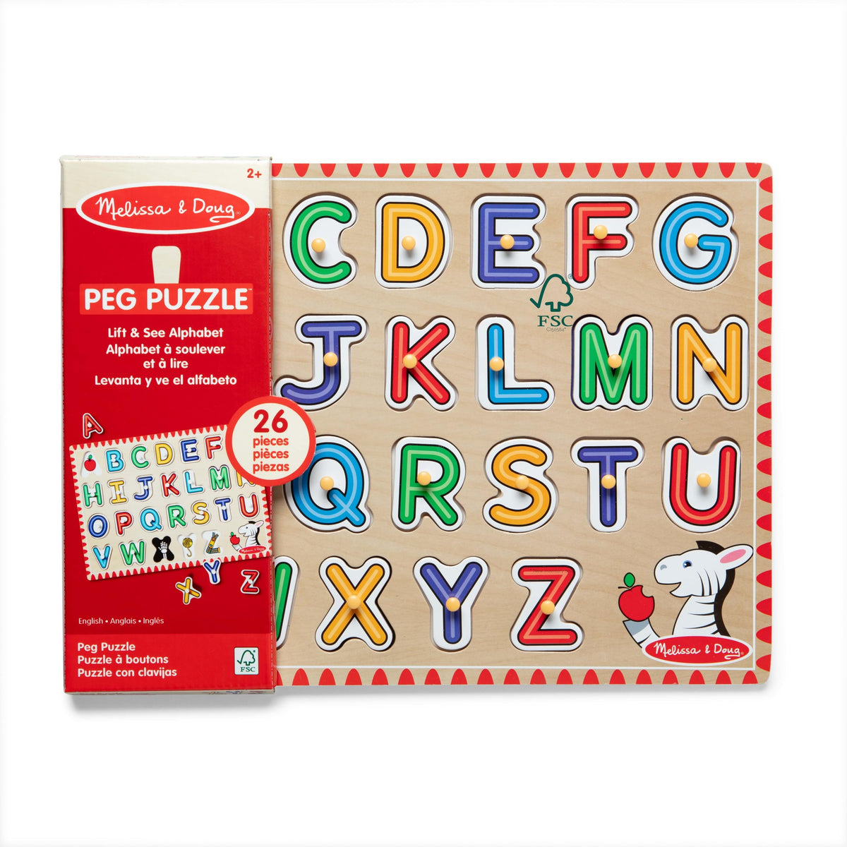 Melissa & Doug Lift & See Alphabet Wooden Peg Puzzle – 26 Letters, FSC-Certified