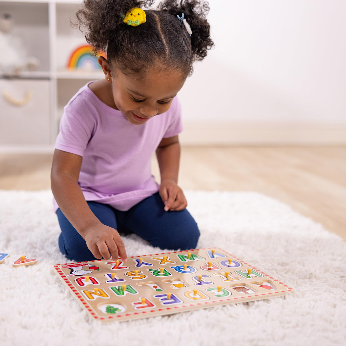 Melissa & Doug Lift & See Alphabet Wooden Peg Puzzle – 26 Letters, FSC-Certified