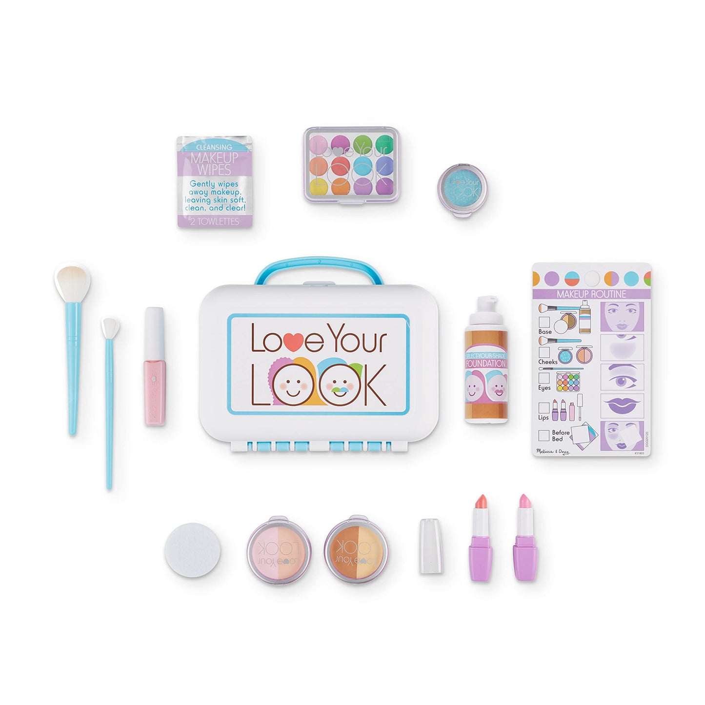 Melissa & Doug Love Your Look Pretend Makeup Kit (16 pcs) – Mess-Free Kids Vanity Set for Imaginative Play