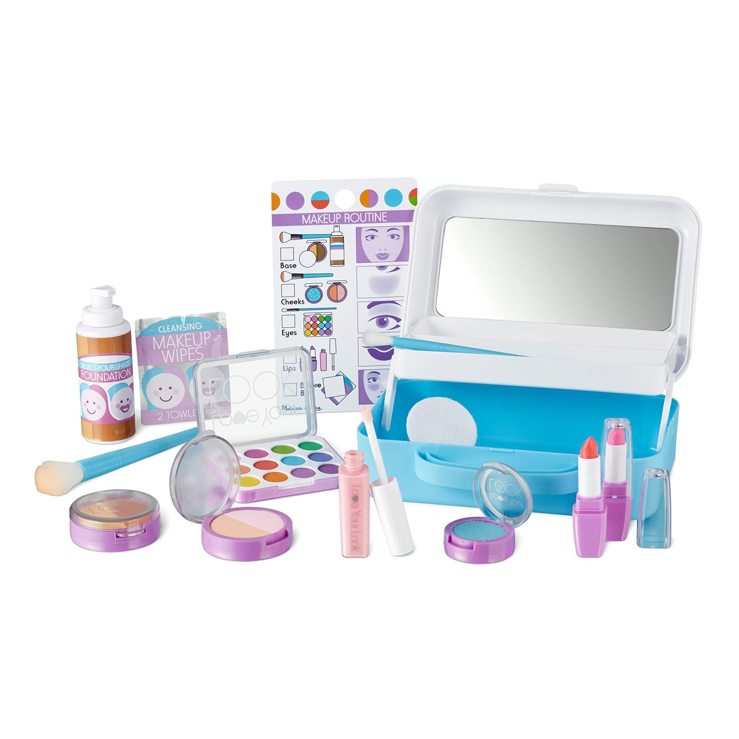 Melissa & Doug Love Your Look Pretend Makeup Kit (16 pcs) – Mess-Free Kids Vanity Set for Imaginative Play