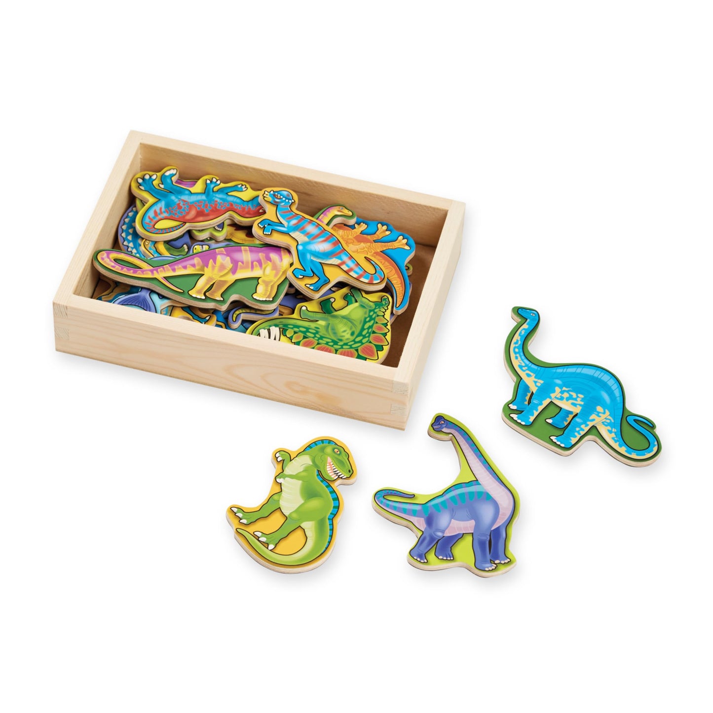 Melissa & Doug Magnetic Wooden Dinosaurs – 20-Piece Dino Magnets in Wooden Storage Box