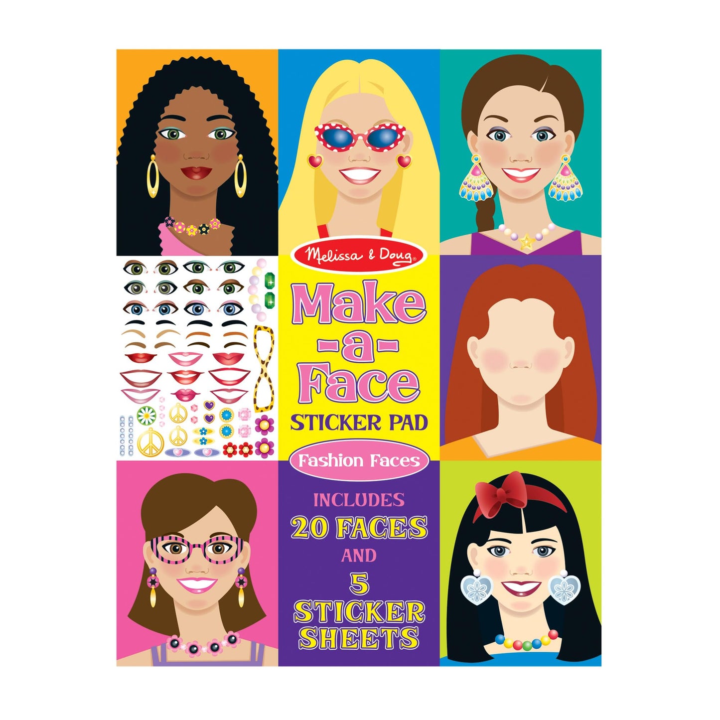 Melissa & Doug Make-a-Face Sticker Pad – Fashion Faces, 20 Faces, 5 Sticker Sheets – FSC Certified