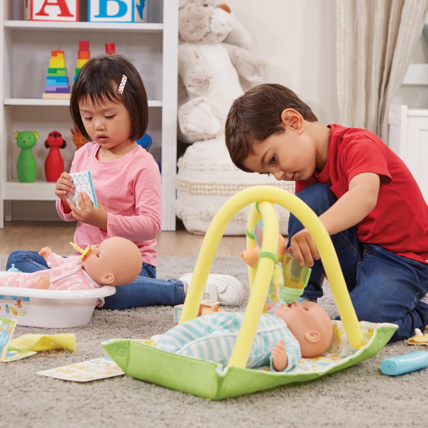 Melissa & Doug Mine to Love Twins Luke & Lucy – 15” Light Skin Twin Baby Dolls
