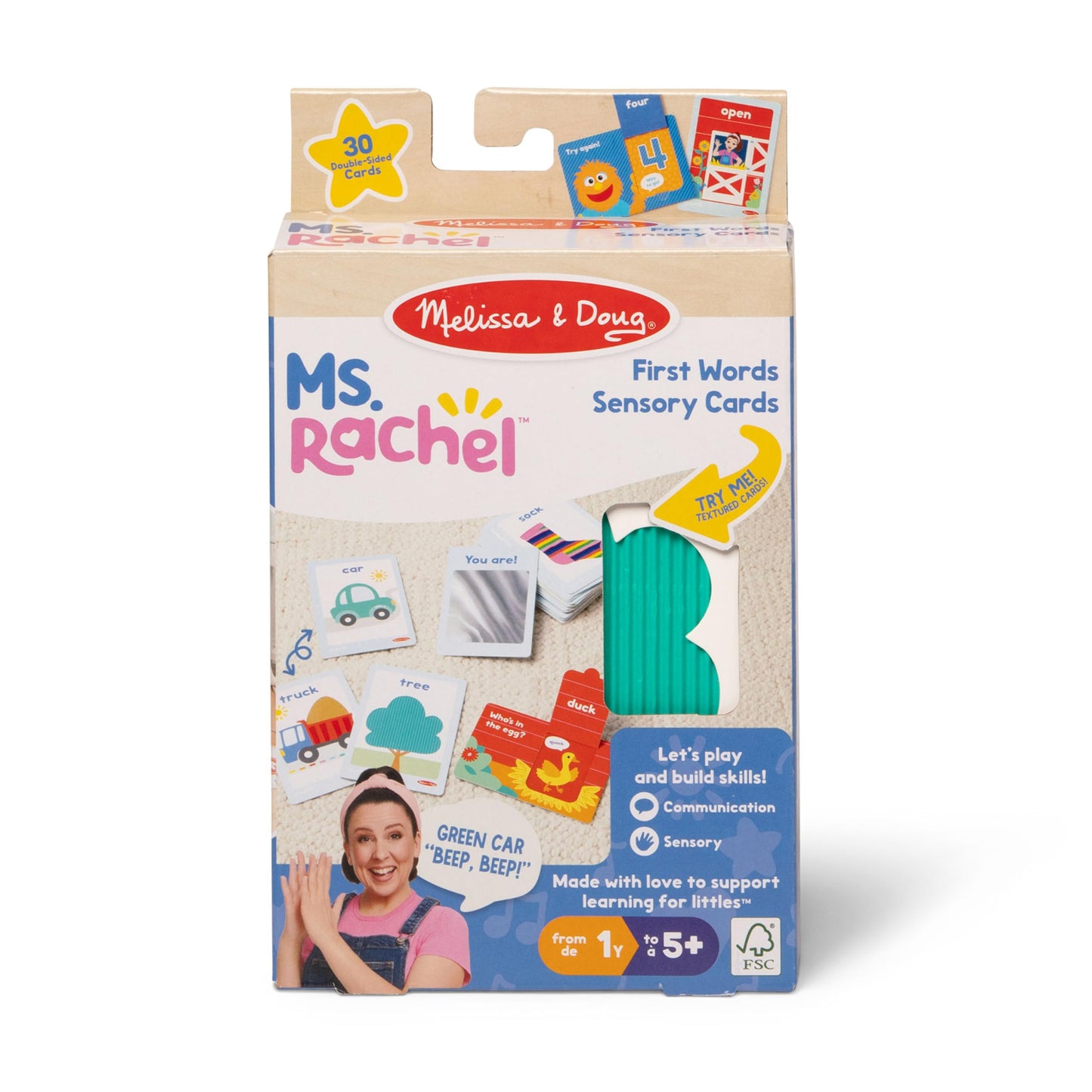 Melissa & Doug Ms. Rachel First Words Textured Sensory Flashcards – 30 Cards, FSC Certified