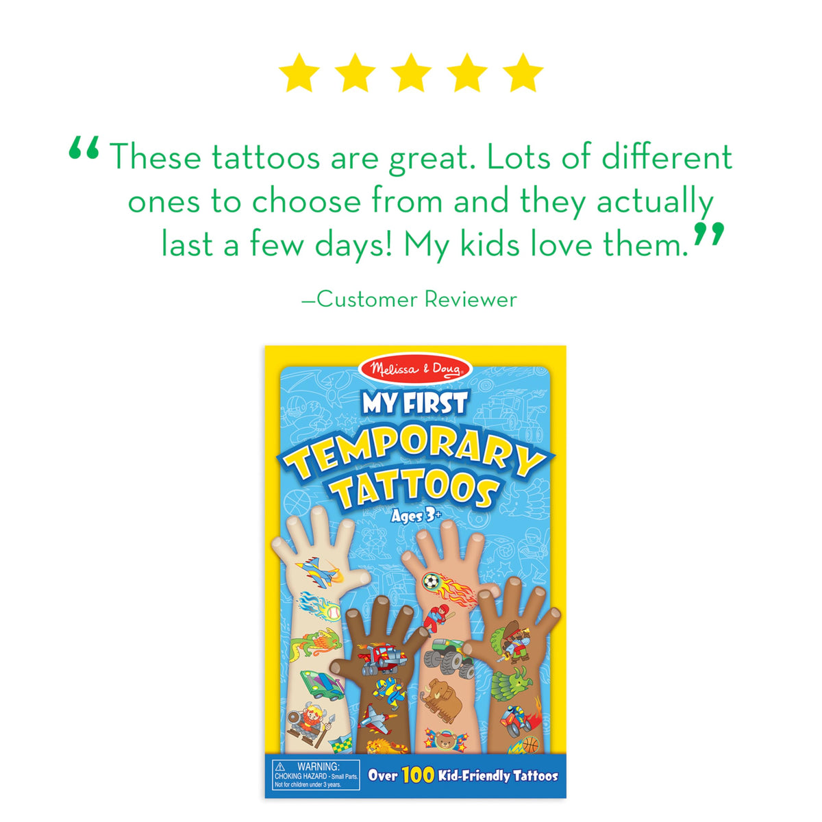 Melissa & Doug My First Temporary Tattoos - Blue | 100+ Fun Tattoos for Kids 3–7