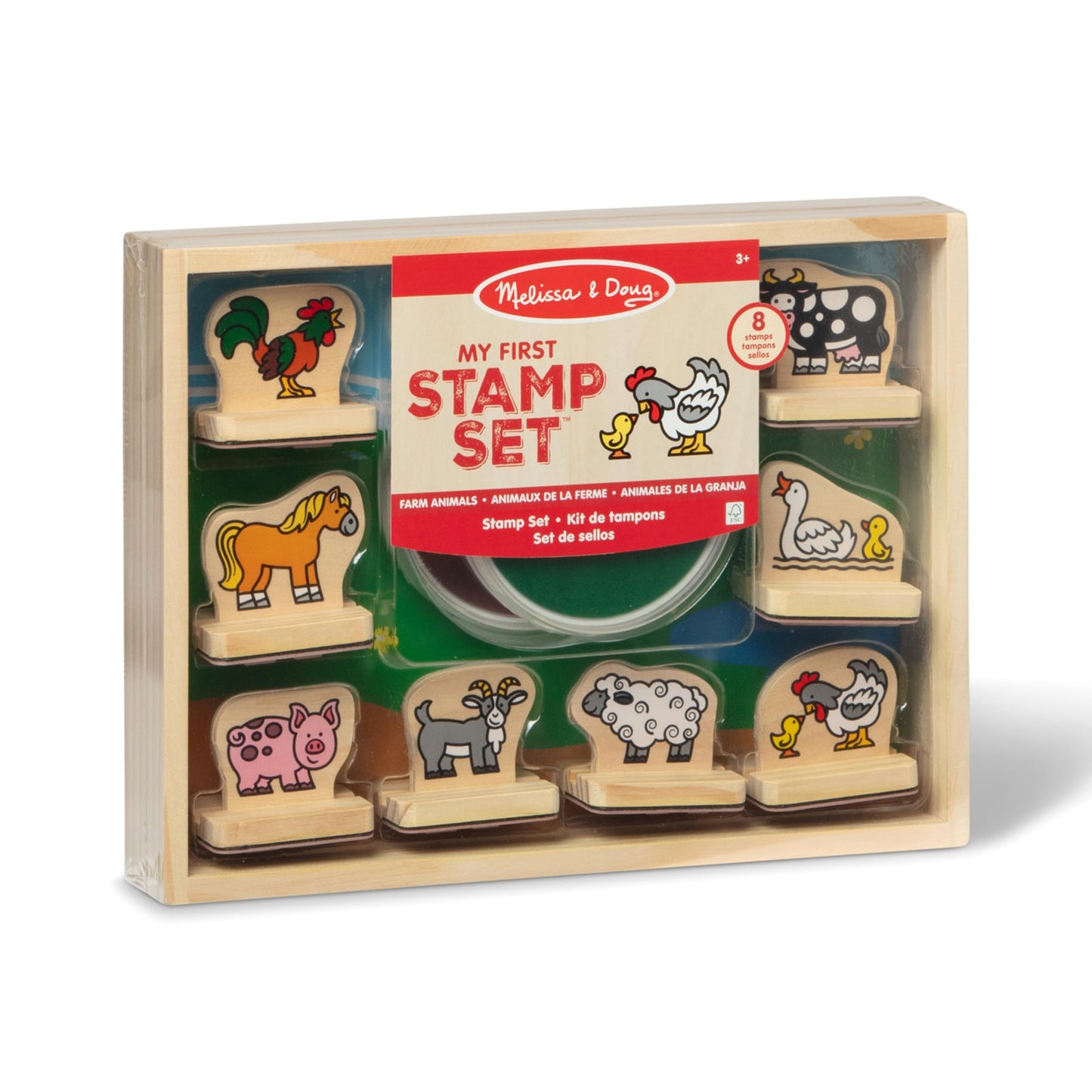 Melissa & Doug My First Wooden Stamp Set - Farm Animals | 8 Stamps + Ink Pads