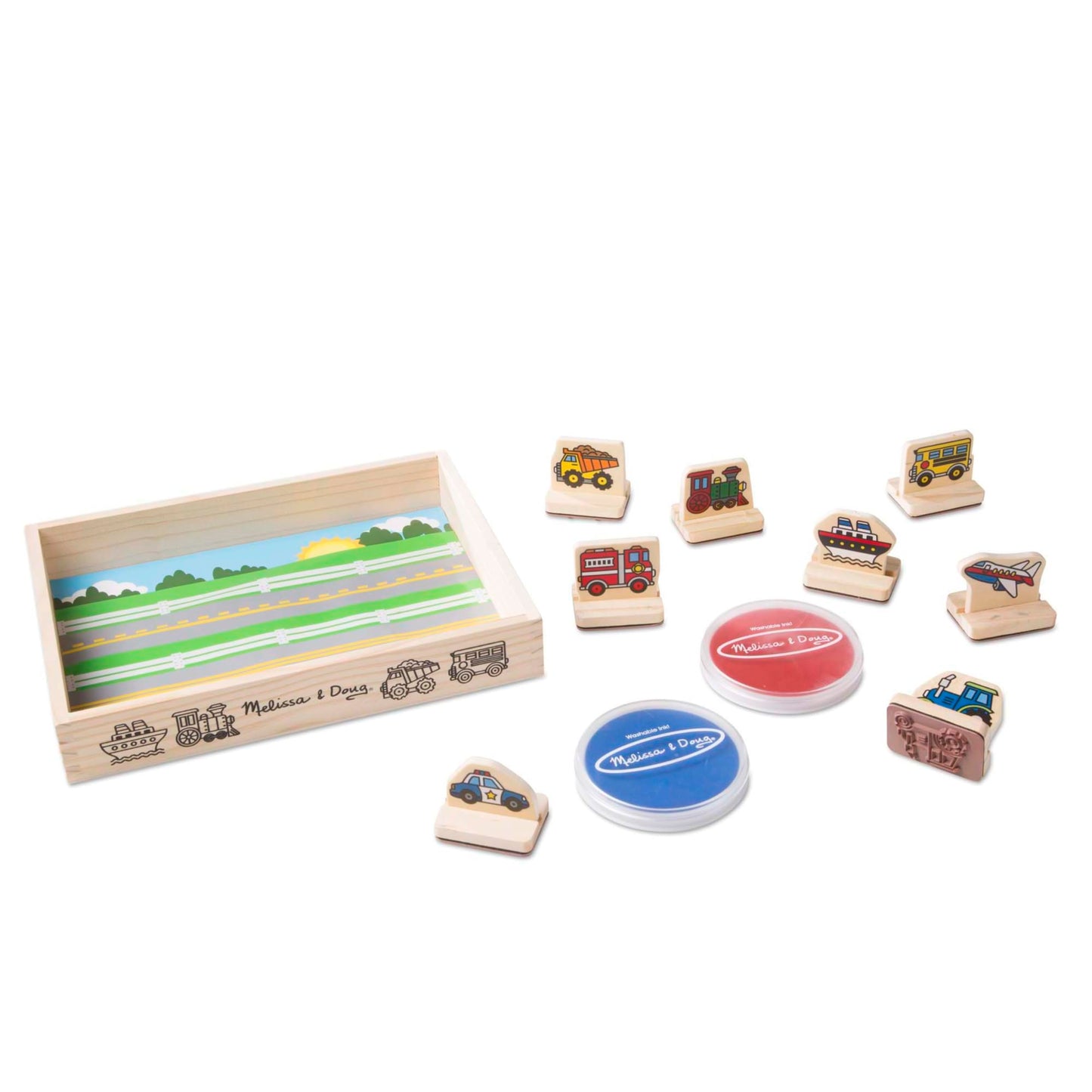 Melissa & Doug My First Wooden Stamp Set: Vehicles with Washable Ink for Kids