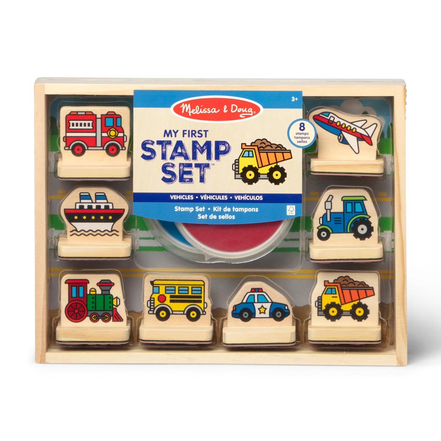 Melissa & Doug My First Wooden Stamp Set: Vehicles with Washable Ink for Kids