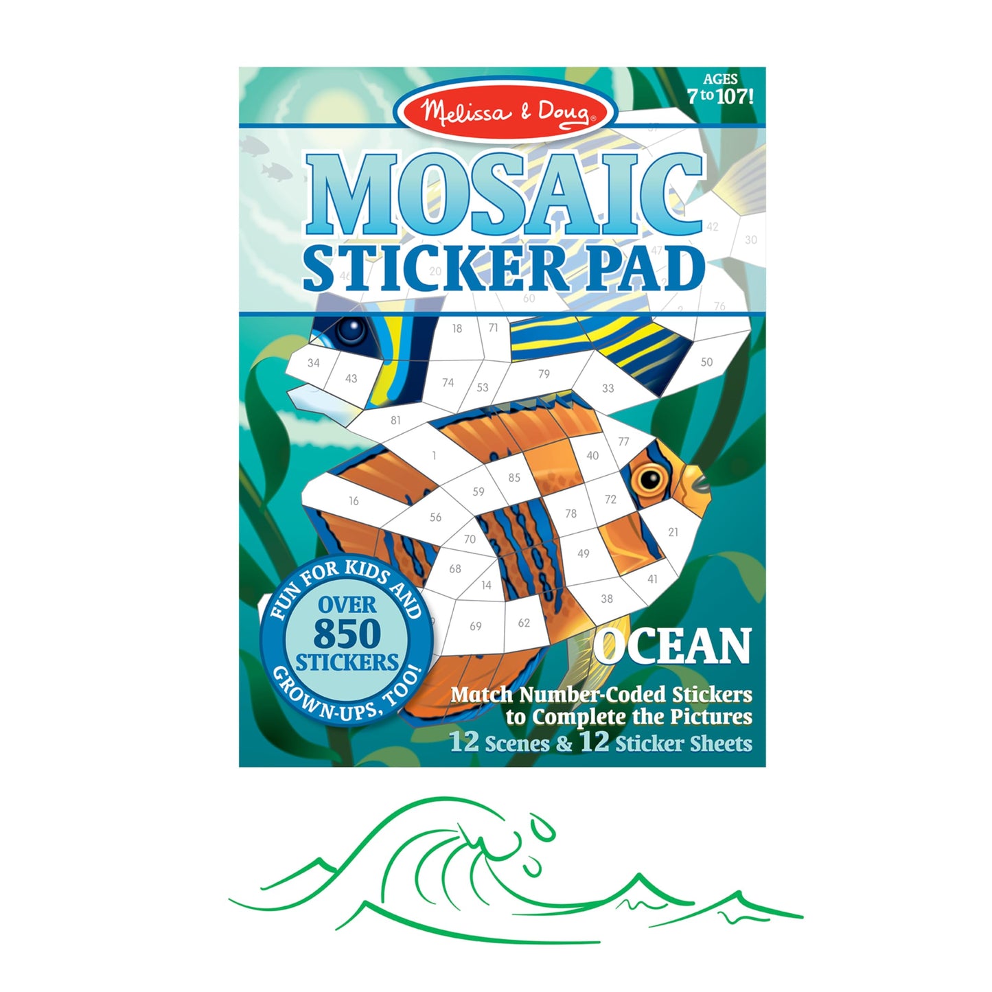 Melissa & Doug Mosaic Sticker Pad Ocean Animals – 12 Color Scenes, 850+ Stickers