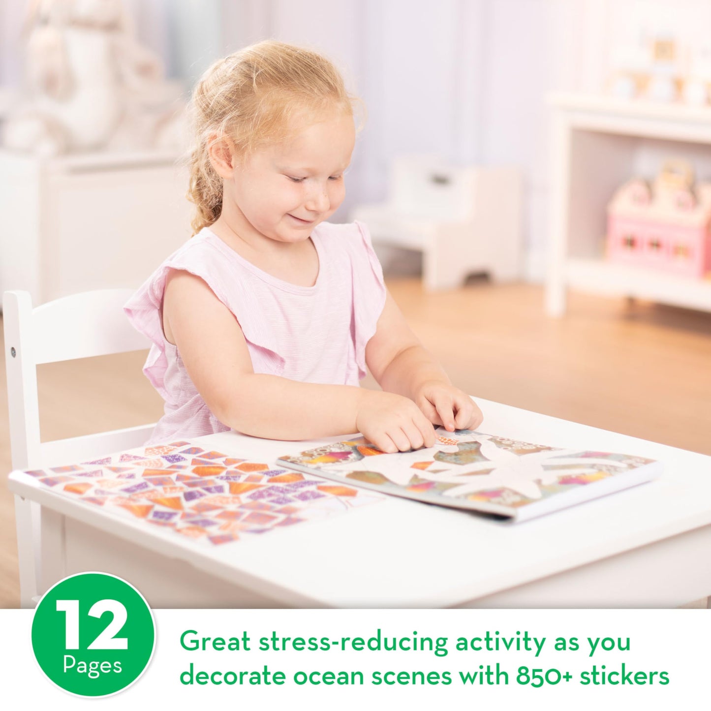 Melissa & Doug Mosaic Sticker Pad Ocean Animals – 12 Color Scenes, 850+ Stickers