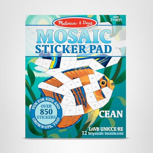 Melissa & Doug Mosaic Sticker Pad Ocean Animals – 12 Color Scenes, 850+ Stickers