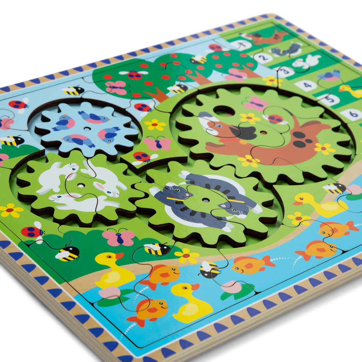 Melissa & Doug Wooden Animal Chase Gear Puzzle — 24-Piece Spinning Jigsaw for Ages 3+