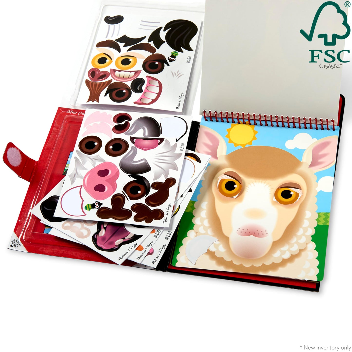 Melissa & Doug On the Go Make-a-Face Sticker Pad – Farm Animals (10 Scenes, 76 Cling Stickers)