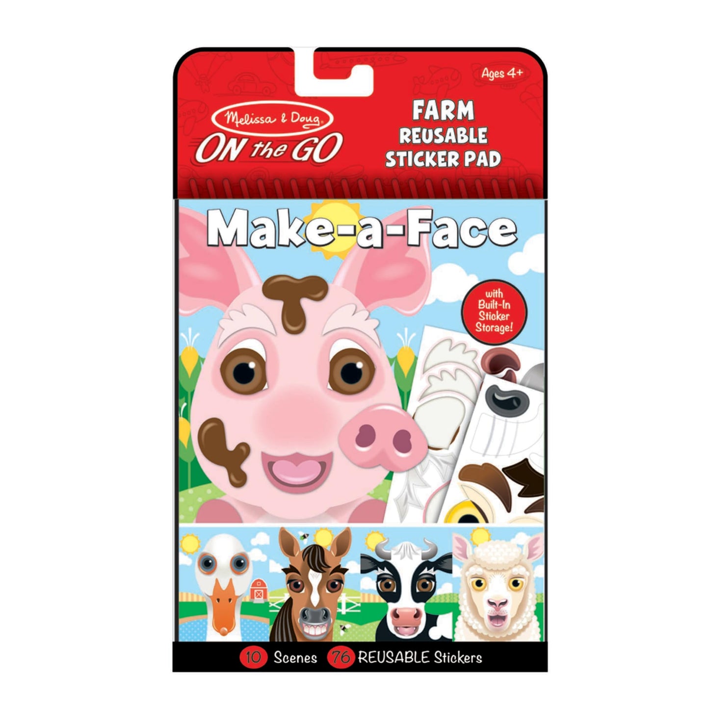 Melissa & Doug On the Go Make-a-Face Sticker Pad – Farm Animals (10 Scenes, 76 Cling Stickers)