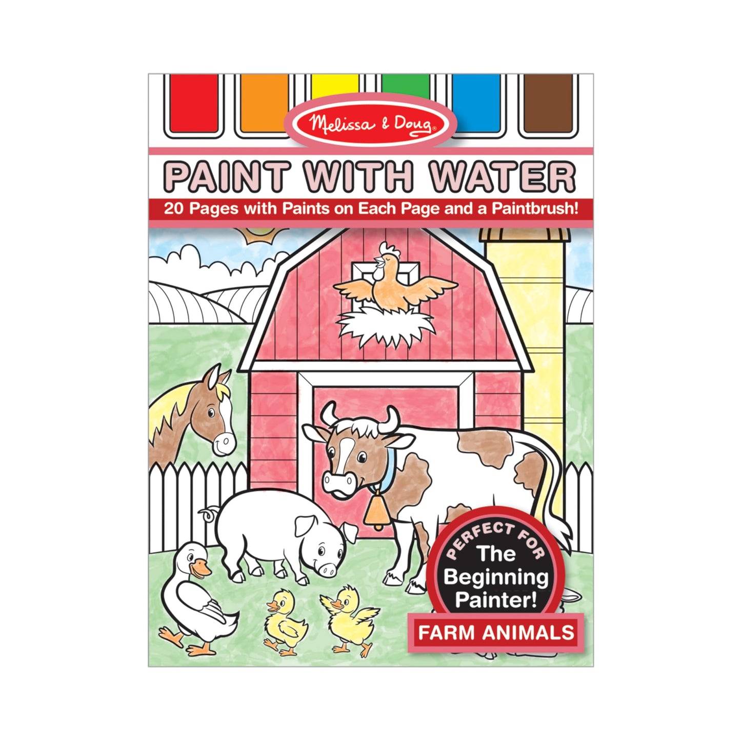 Melissa & Doug Paint With Water - Farm Animals | 20 Perforated Pages, Spillproof Palettes