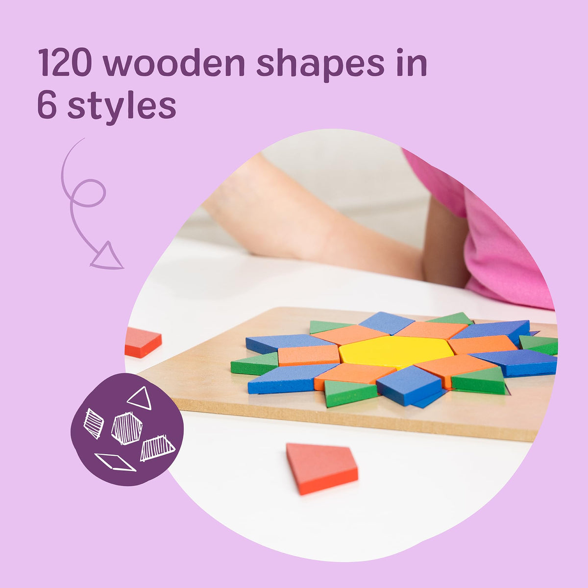 Melissa & Doug Pattern Blocks and Boards — 120 Wooden Tiles, 5 Double-Sided Puzzle Boards
