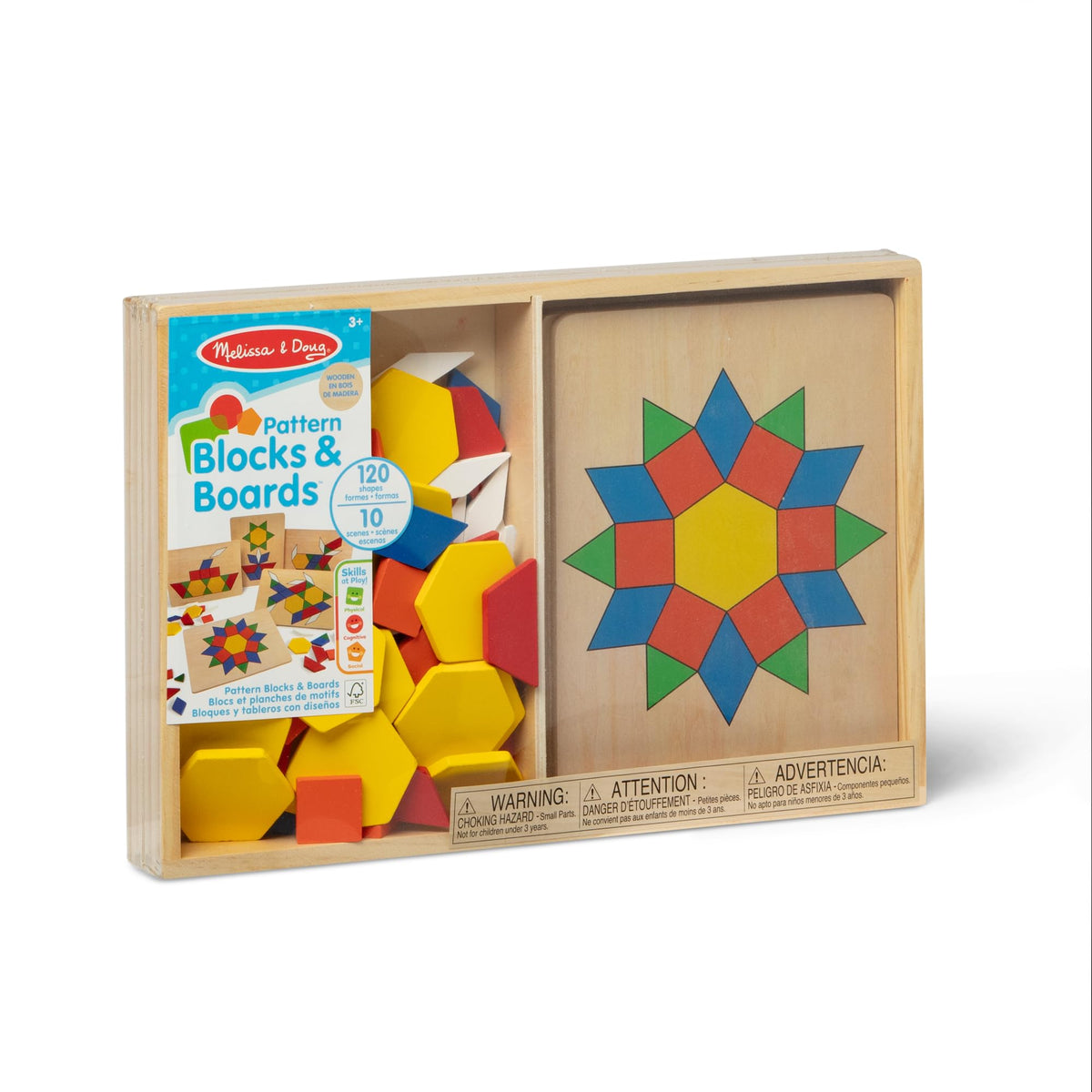 Melissa & Doug Pattern Blocks and Boards — 120 Wooden Tiles, 5 Double-Sided Puzzle Boards