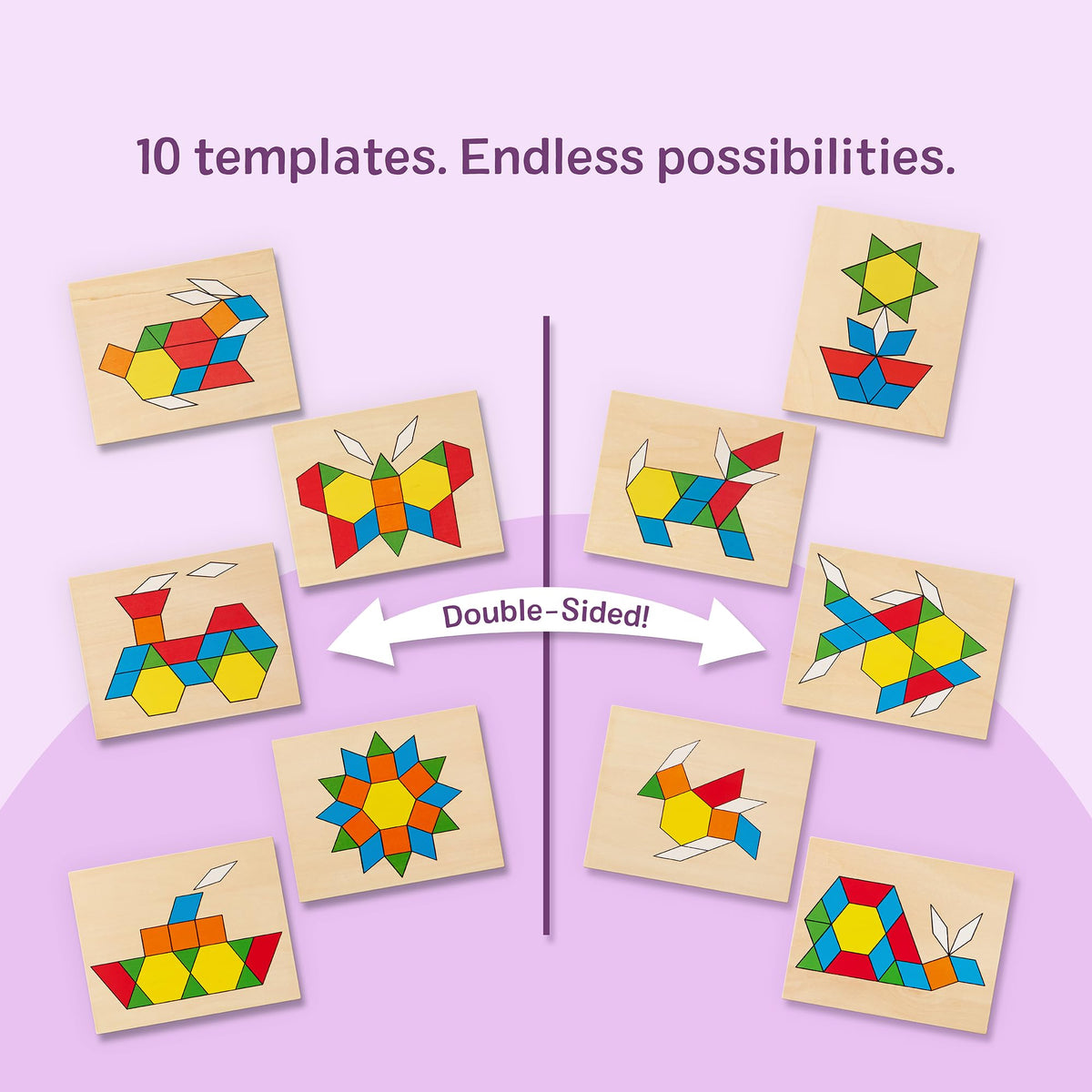 Melissa & Doug Pattern Blocks and Boards — 120 Wooden Tiles, 5 Double-Sided Puzzle Boards
