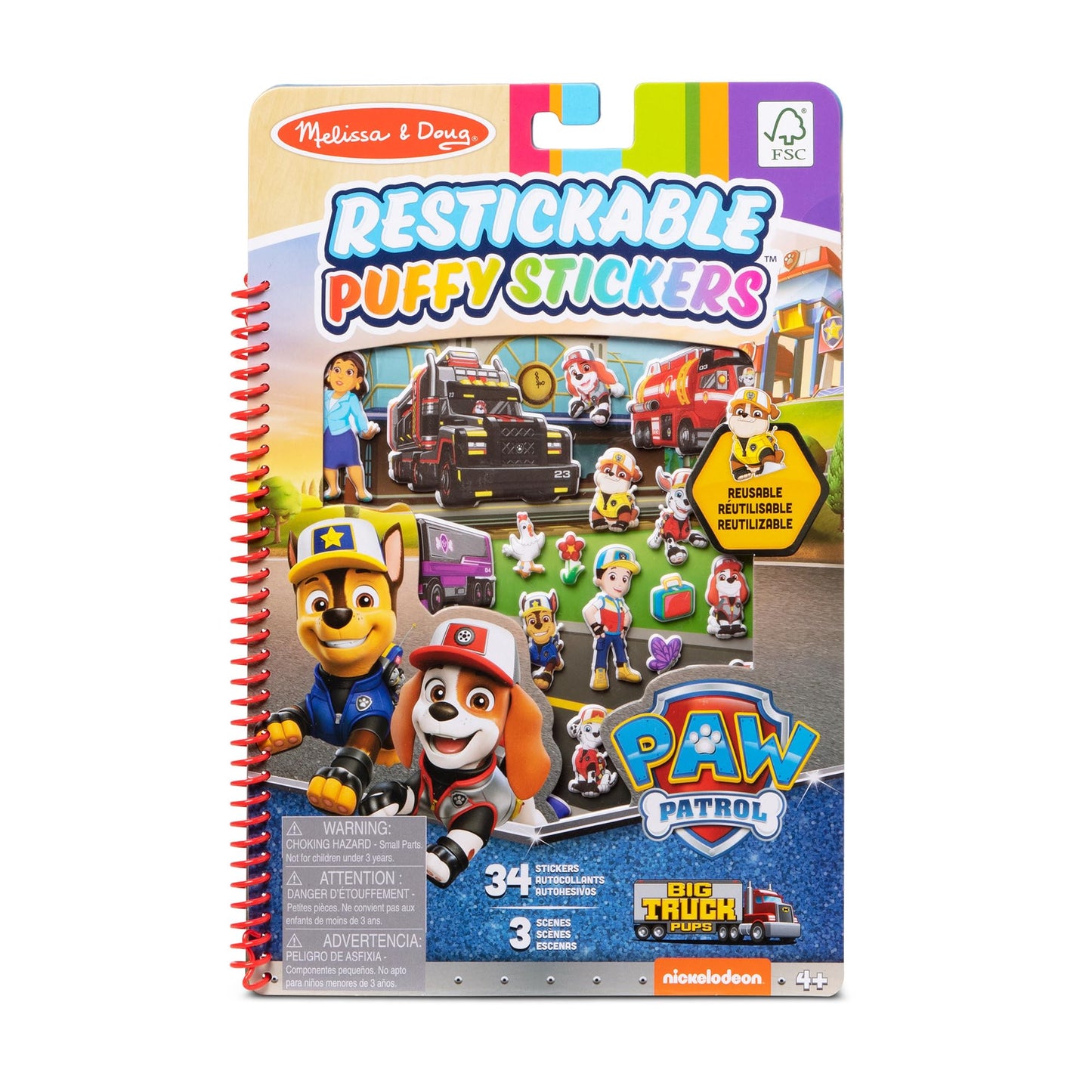 Melissa & Doug PAW Patrol Restickable Puffy Stickers — Big Truck Pups Sticker Book Travel Activity (Ages 3+)