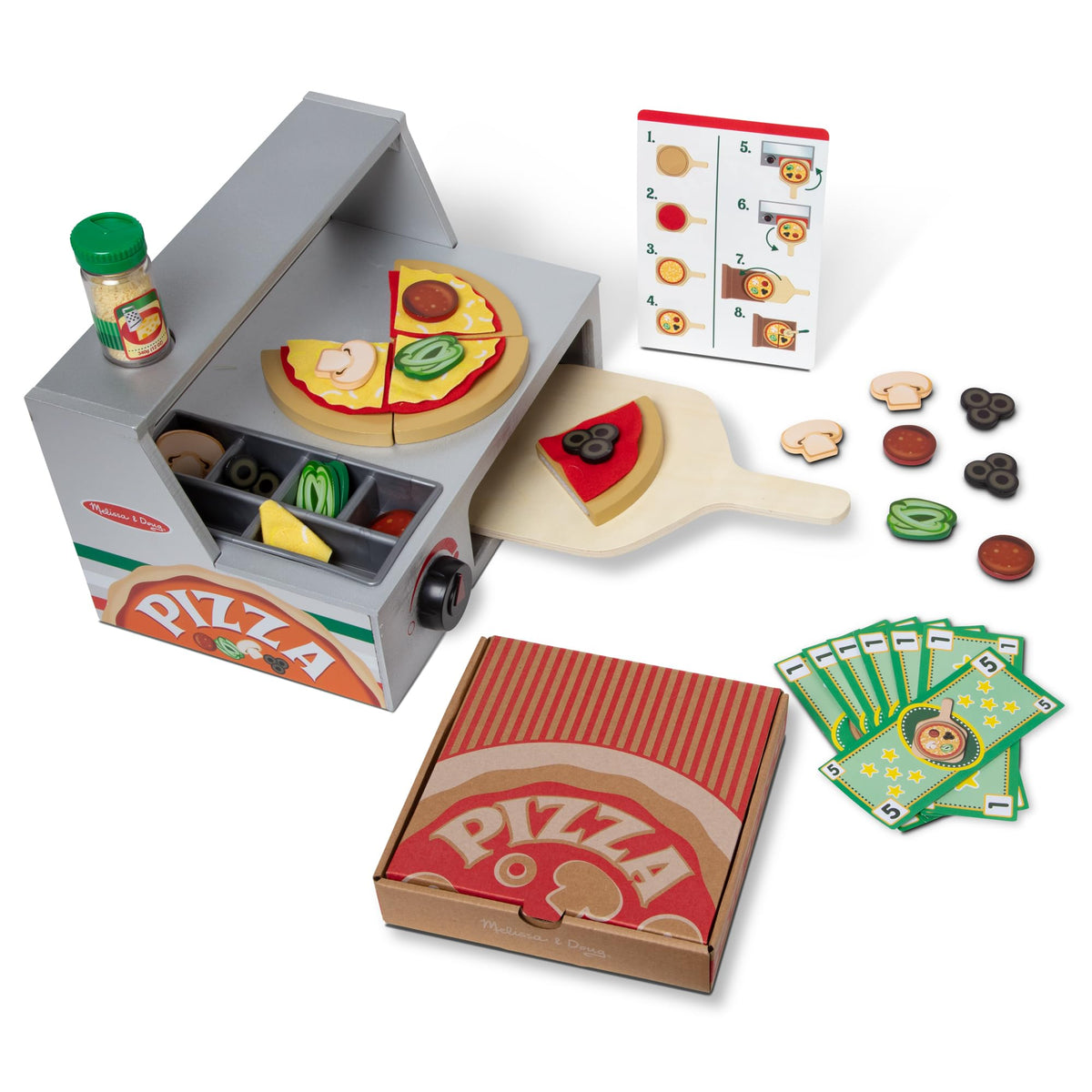 Melissa & Doug Top & Bake Wooden Pizza Counter Play Set — 41 Pcs | FSC-Certified