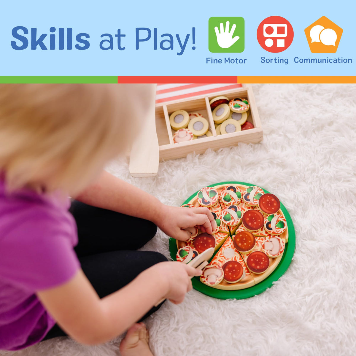 Melissa & Doug Wooden Pizza Party Play Set – 6 Sliceable Slices & 36 Toppings, 3+