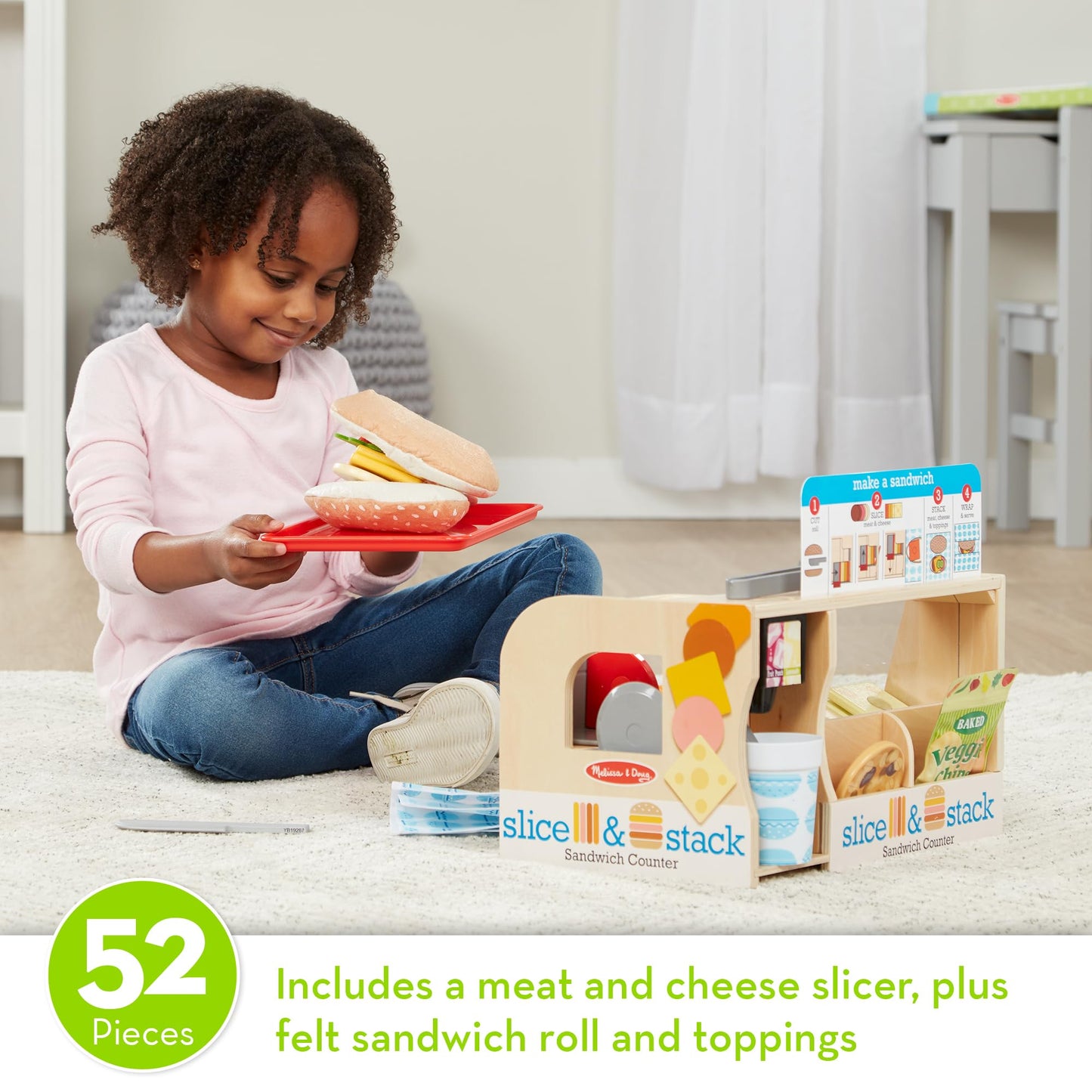 Melissa & Doug Slice-Stack-Serve Wooden Sandwich Counter | Pretend Play Kitchen