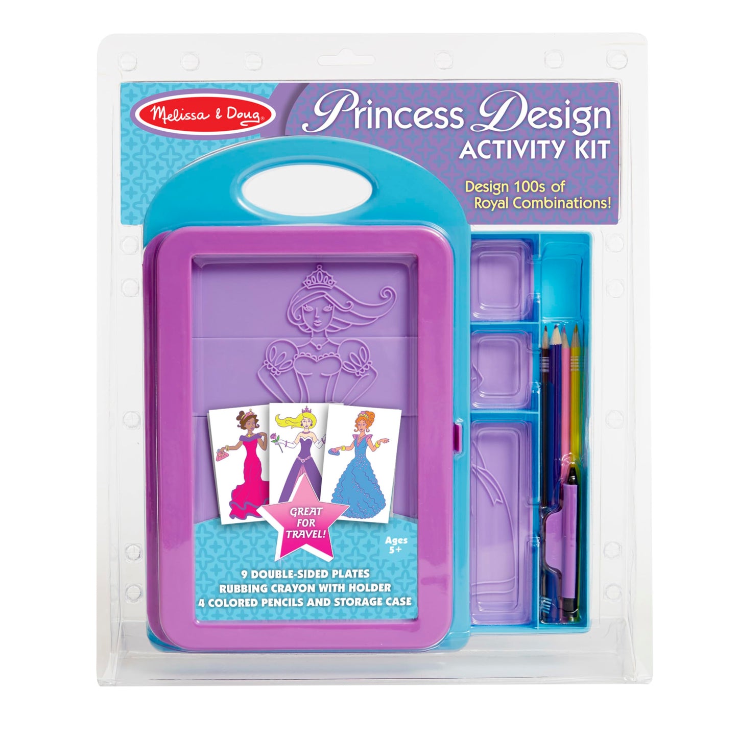 Melissa & Doug Princess Design Activity Kit – 9 Double-Sided Plates, Pencils & Rubbing Crayon