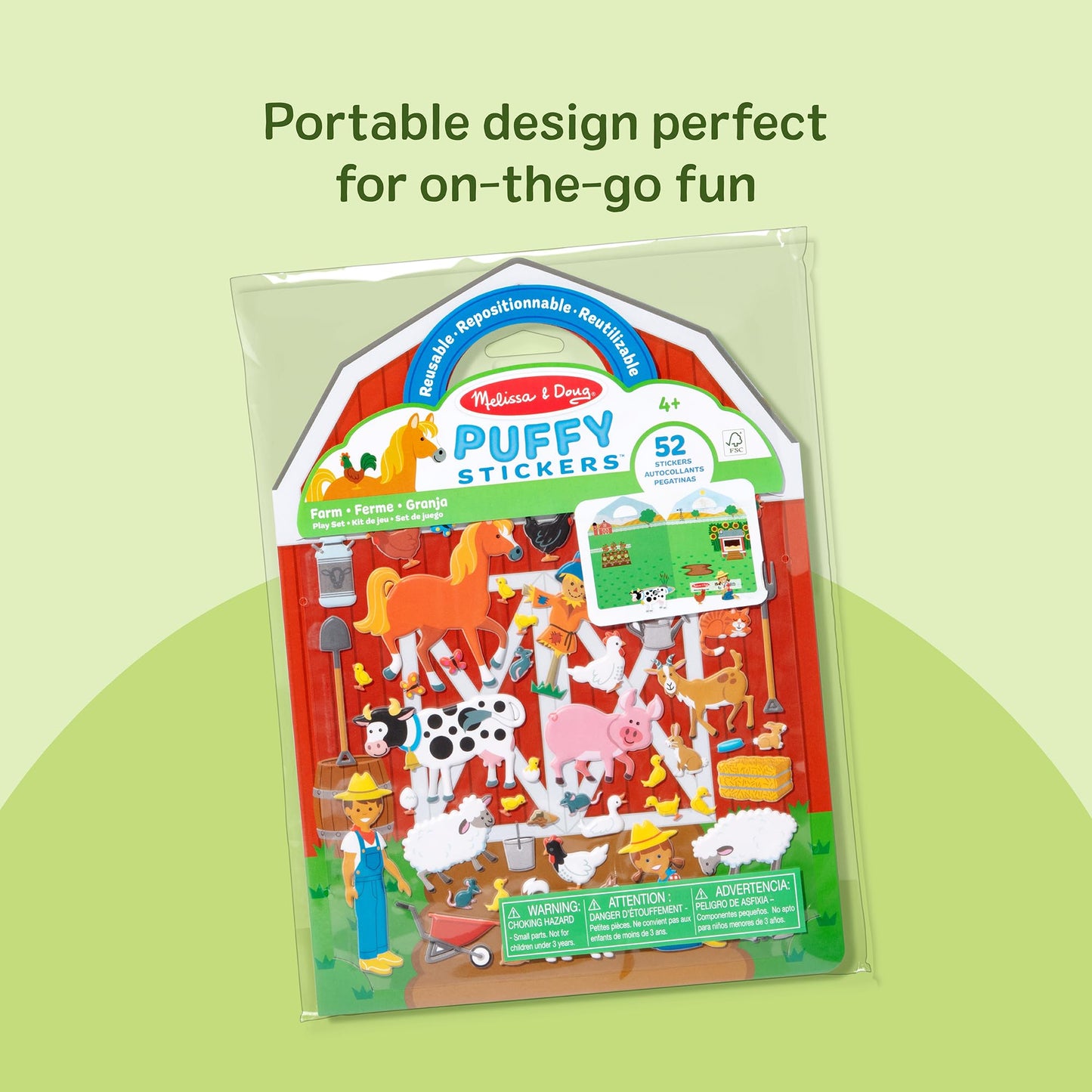 Melissa & Doug Puffy Sticker Play Set – On The Farm, 52 Reusable Farm Stickers with Fold-Out Scenes | FSC Certified