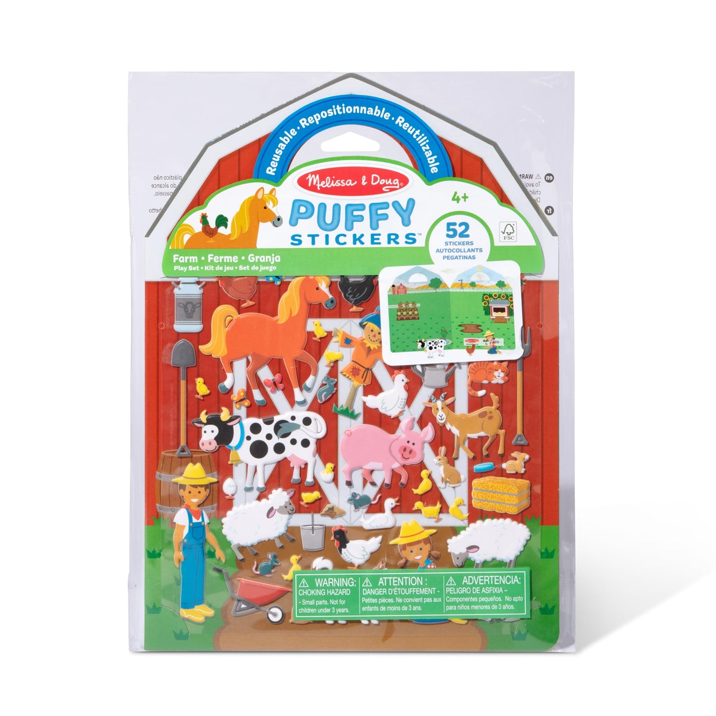 Melissa & Doug Puffy Sticker Play Set – On The Farm, 52 Reusable Farm Stickers with Fold-Out Scenes | FSC Certified