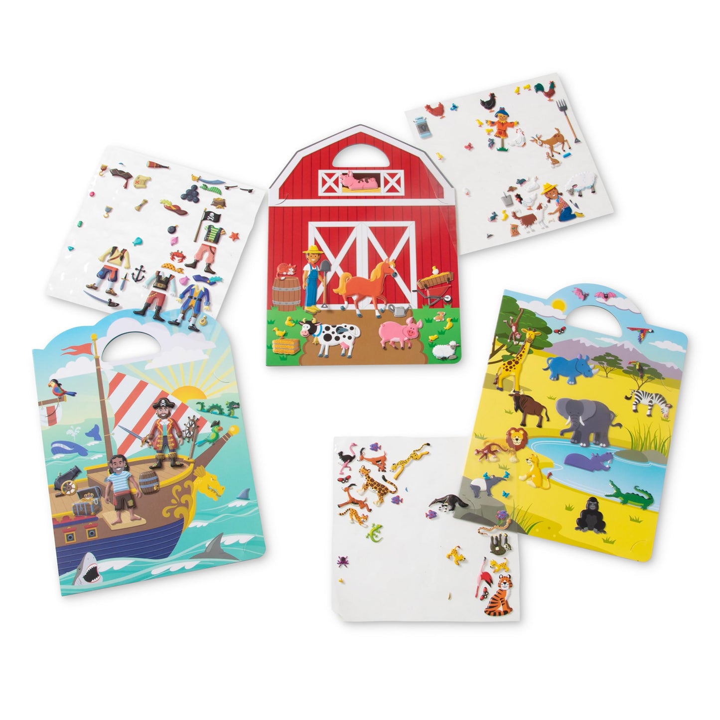 Melissa & Doug Puffy Sticker Activity Books Set of 3 – Safari, Pirate & Farm | Travel-Friendly, Mess-Free Play