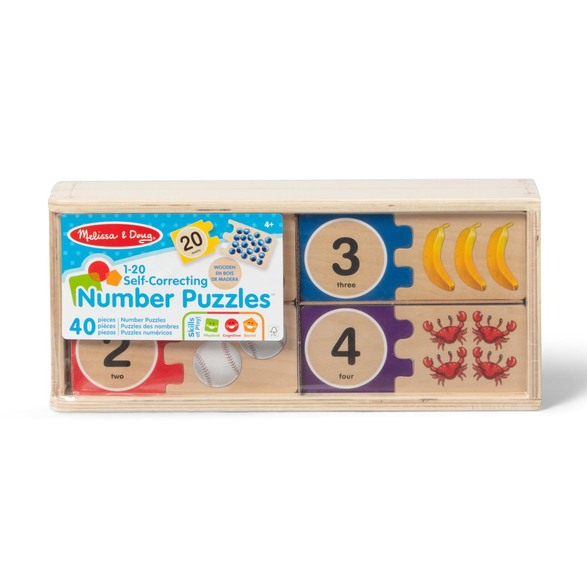 Melissa & Doug Self-Correcting Wooden Number Puzzles – 40 Pieces with Storage Box